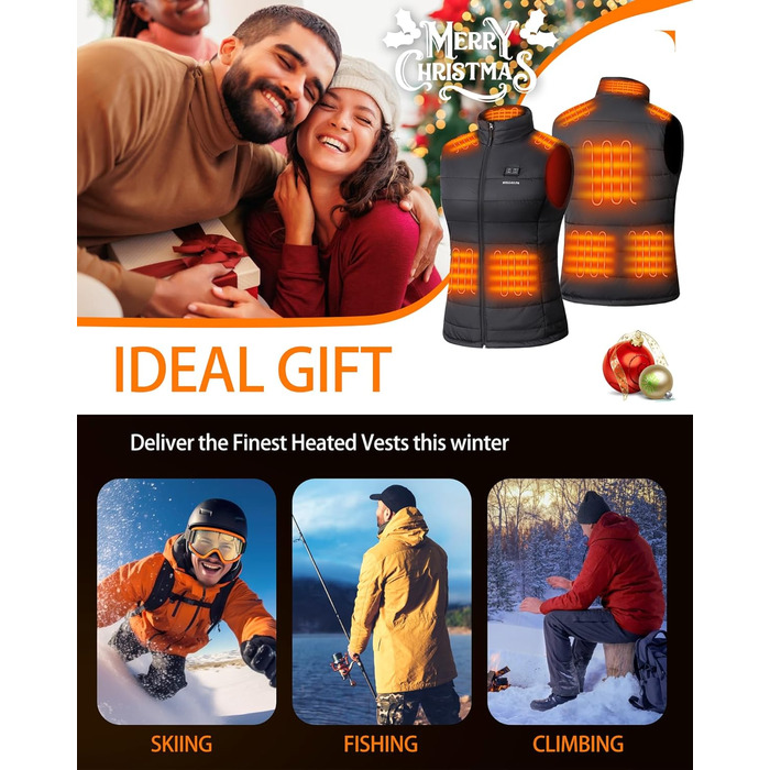 Тепла жилетка для жінок з акумулятором 18400mAh 7.4V – 8 зон нагріву, водовідштовхувальна, легка, пральна, для активного відпочинку, чорна