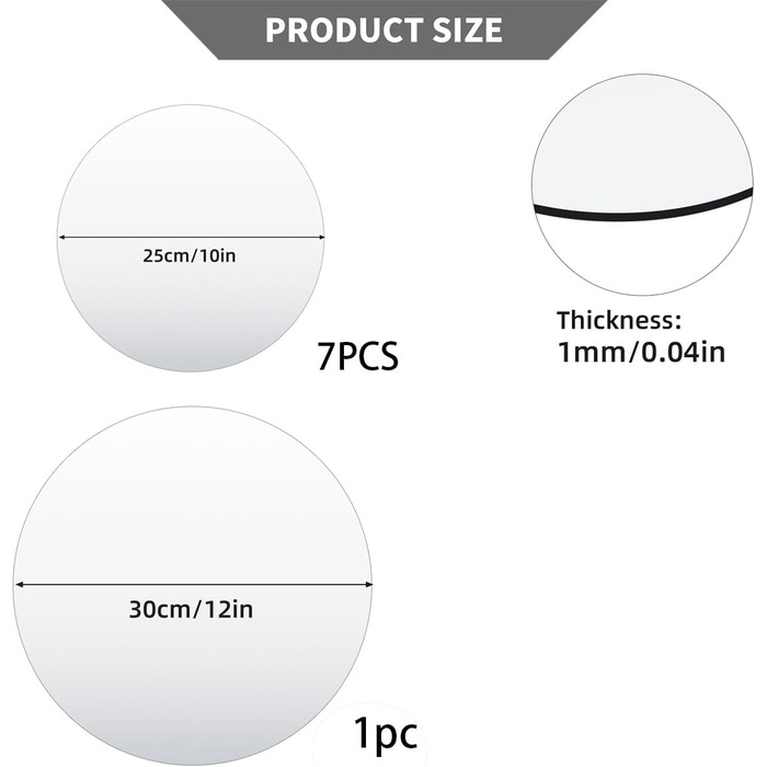 8 круглих дзеркал для декору столу, акрилові дзеркала, плитки для свічок, круглі дзеркальні підноси, плитки-дзеркала для декору столу та стін (10 дюймів/25 см, 12 дюймів/30 см)