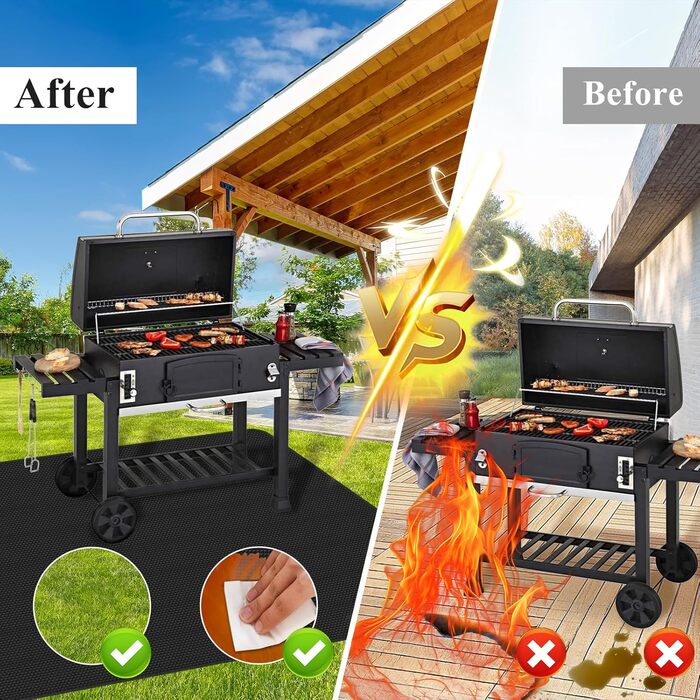 Вогнетривка підкладка під гриль 164x132 см, захисний килимок для вугільного та газового гриля, кемпінгу та пікніка, термостійкий до 1093°C (2000°F)