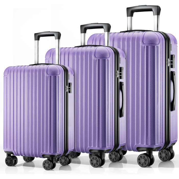 Набір валіз 3 в 1, жорсткий корпус, темно-зелений (з темно-зеленим та світло-фіолетовим)