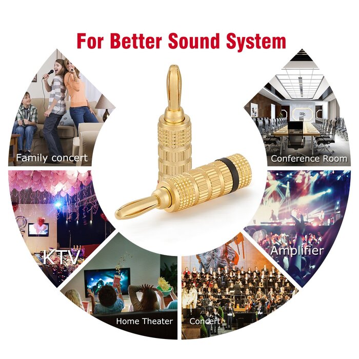 Бананові конектори WGGE WG-3333 24K позолота, закручувані, 12 пар (24 конектори)