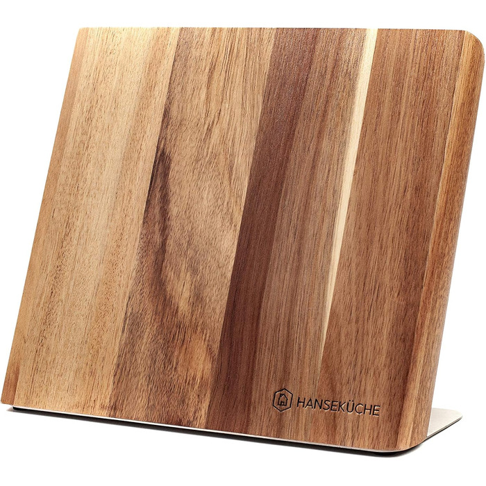 Hansekitchen Knife Holder Magnetic – Magnetic Knife Block Made of Acacia Wood, High-Quality Knife Board with Magnet, Magnetic Knife Holder without Knives - with Magnetic Strip (Brown)
