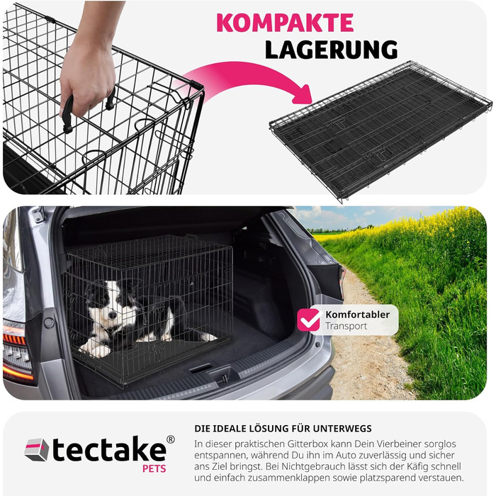 Транспортний вольєр для собак Tectake®: стабільний, розкладний, для колір, цуценят, в багажник, авто, кемпінг, квартира - 108 x 71 x 76 см