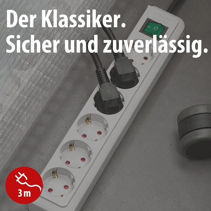 Бренненштуль Eco-Line, мережевий фільтр 8 розеток з вимикачем та 3м кабелем, білий