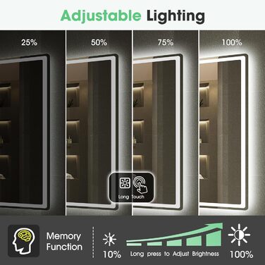 Дзеркало для ванної кімнати S'bagno з підсвічуванням 100x70 см, LED, з пам'яттю, антизапар, 3000K/4000K/6500K, регулювання яскравості, HD загартоване скло, IP44, Bluetooth (M55), горизонтальне/вертикальне