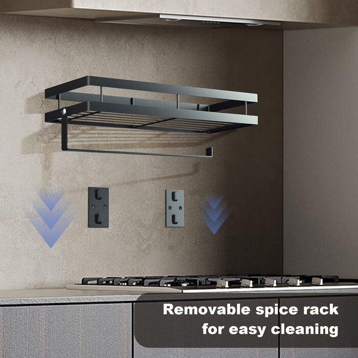 Настінна полиця для спецій та кухонного приладдя, 35 см, чорна