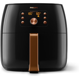 Фритюрниця Philips Airfryer XXL 7,3 л з технологією Rapid Air, 90% менше жиру, Smart Sensing, QuickClean, рецепт-додаток, чорна/мідна (HD9867/90)