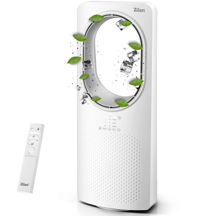 Турбовентилятор Zilan з пультом керування: Aircooler, охолоджувач повітря, підлоговий вентилятор-колона, тихий, енергоефективний, з осциляцією