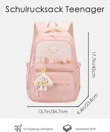 Шкільний рюкзак для підлітків: водонепроникний, великий, рожевий. Підходить для дівчат та хлопців, для школи, подорожей та повсякденного використання.