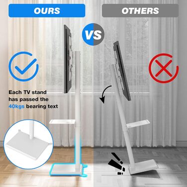 Стійка для телевізора 5Rcom з кронштейном 32-60 дюймів (до 40 кг), біла, VESA 400x400, регульована висота