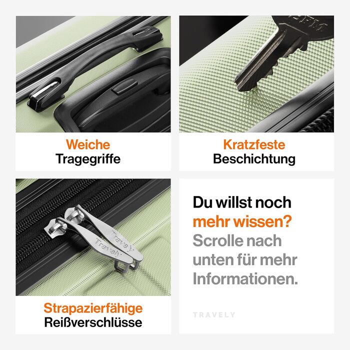 Чемодан Travely з полікарбонату, 77 см, XL, 100 л - міцний валіза з TSA замком та відділенням для ноутбука (55x40x23 см), колір: Небесно-зелений