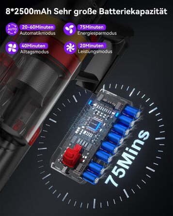 Бездротовий пилосос Aonus A9 Max 58Kpa з акумулятором, 600W, 1.8L, з сенсорним екраном, до 75 хвилин роботи, для твердих поверхонь, килимів та шерсті тварин