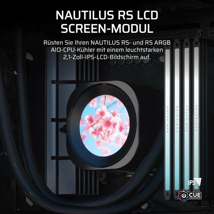 CORSAIR Nautilus RS LCD Модуль – для систем охолодження Corsair Nautilus RS та Nautilus RS ARGB AIO – 2.1-дюймовий IPS LCD екран, проста установка без інструментів – чорний