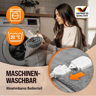 Електрична ковдра Monzana® 180x130 см, 120 Вт, 10 режимів нагріву, таймер, захист від перегріву, пральна, тепла флісова ковдра для ліжка