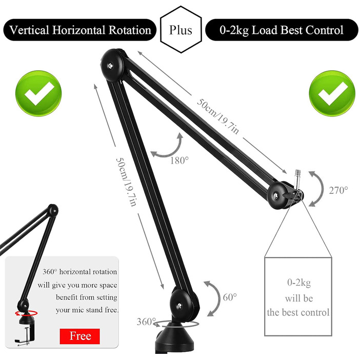 Підставка для мікрофона Mikrofon Arm V50 2-го покоління: анти-вібраційна кріплення для Yeti Snowball та інших мікрофонів