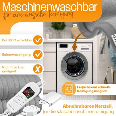 Електрична грілка KESSER® з плюшу 180x130 см сірого кольору | з таймером та автовимкненням | тепла та затишна ковдра | 9 температурних режимів | прання до 40°C | цифровий дисплей