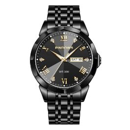 Годинник чоловічий PINDOWS Luxus Quarz аналоговий з датою та великим циферблатом, водостійкий, модний, бізнес-стиль. Елегантний двоколірний годинник з нержавіючої сталі з підсвічуванням календаря De650n1: Чорний