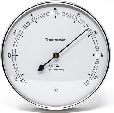 Fischer 117.01 - Indoor/Outdoor Thermometer - 103mm Stainless Steel Bimetal Thermometer Made in Germany – Silver