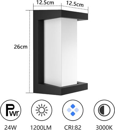 Klighten LED Outdoor Wall Light, IP65 Waterproof Outdoor Wall Light, 3000K, Rectangular Wall Light for Indoor and Outdoor, Terrace, Garden and More. (Black-high, 2 Pack)