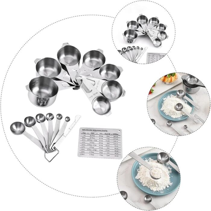 HOMSFOU 15st Measuring Spoon Conversion Chart Metal Measuring Spoons Measuring Scale Measurement Metal Measuring Espresso Spoon Baking Espresso Measuring Cup Stainless Steel Multi-Purpose 3-Piece Set