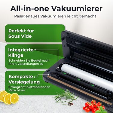 KLAMER Classic Pro 80 (2024) - Вакуумний пакувальник для продуктів харчування, Sous Vide, комплект з пакетами та шлангом