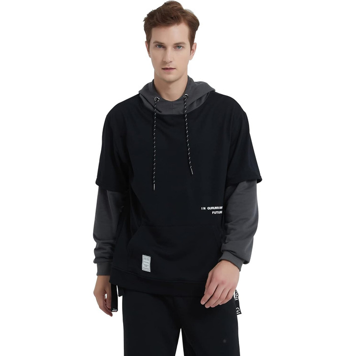 Худі чоловіче GURUNVANI з па́тчворком, чорний, розмір S