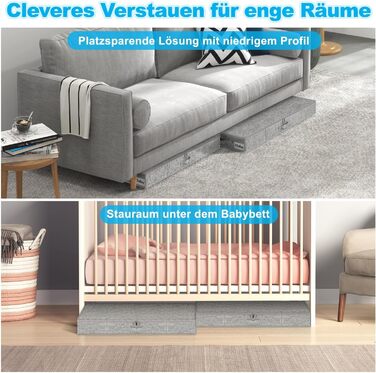 Коробки для зберігання під ліжко з кришкою 12 см, 2 шт. Складані контейнери для одягу та постільної білизни (сірий)