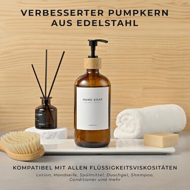 Набір дозаторів для мила та рідкого миючого засобу MaisoNovo: 2 скляні дозатори (500 мл) + 1 коричневе скло, біла бамбукова помпа