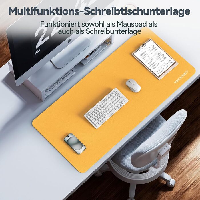 Килимок на стіл TECKNET 80 x 40 см, захист від води, PU шкіра, двосторонній, для офісу/дому (темно-сірий/темно-синій/жовтий)