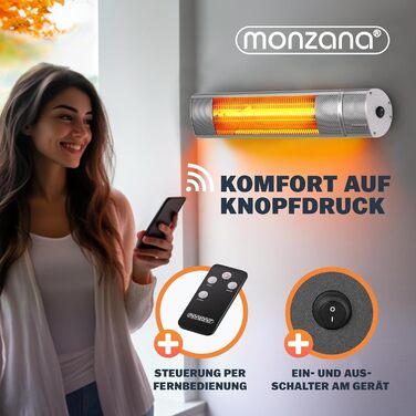 Інфрачервовий обігрівач MONZANA® MZH2000 Goldröhre 2000W з пультом керування, 3 режими, кут нахилу 90°, для тераси та вулиці