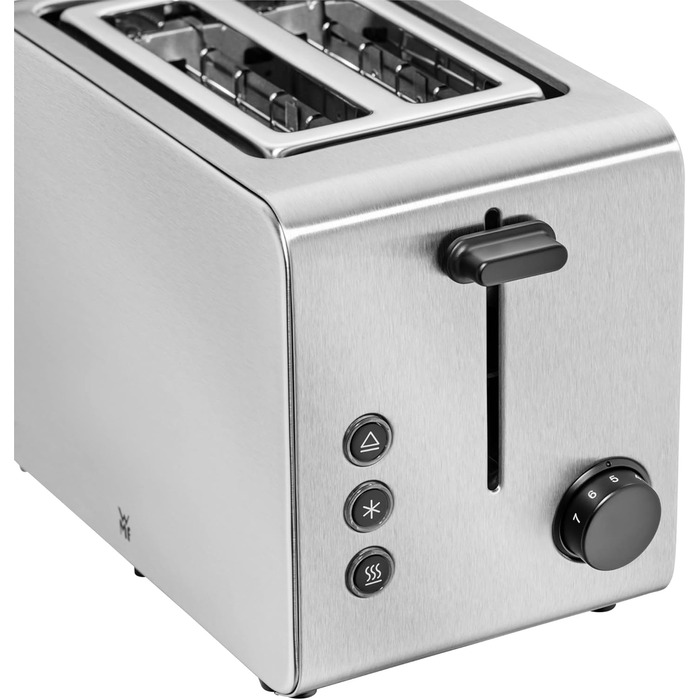 WMF Stelio 2-Slice Stainless Steel Toaster, Double-Slot Toaster with Bread Roll Attachment, Bagel Function, 7 Browning Levels, 900 W, Matte Stainless Steel Toaster