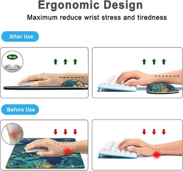 Підставка для зап'ястя клавіатури, Memory Foam, ергономічний килимок для миші з підставкою для зап'ястя, комплект з неслизькою гумовою основою, офіс, легке набирання тексту та зняття болю – Рожево-золотий мармур (Блакитно-золотий мармур)