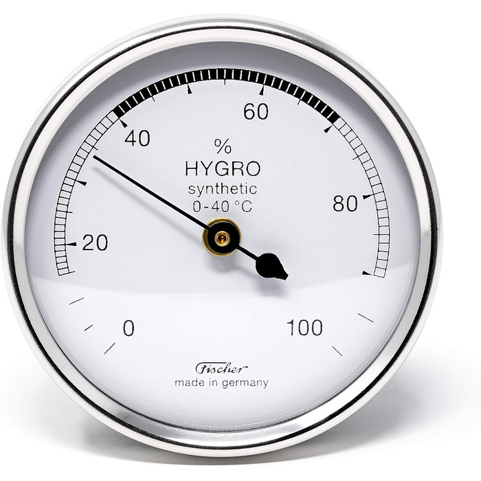 Fischer 150CR - Synthetic Hygrometer - 68mm Humidity Meter with chrome-colored plastic housing. Made in Germany