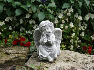 gartendekoparadies.de Angel Grave Angel, Stone Figure H. 21 cm, 4 kg, Grey, frost-proof made of cast stone for outdoor use