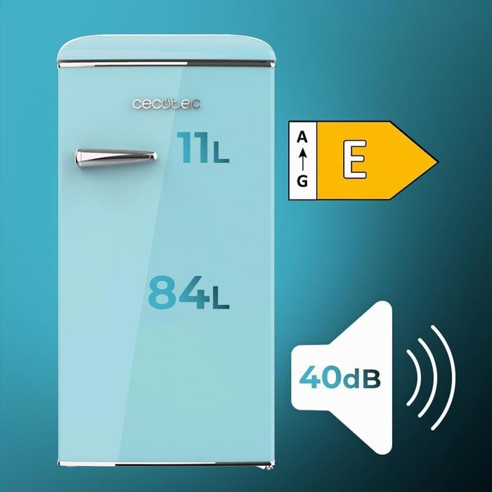 Міні-холодильник Cecotec Bolero CoolMarket TT Origin 110 синій 95л – ретро дизайн, LED-підсвітка, клас E