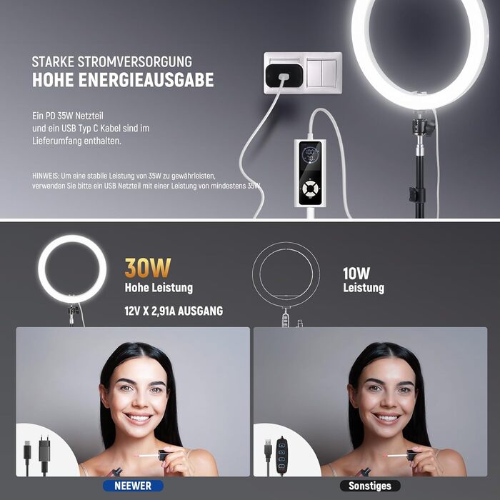 NEEWER Комплект кільцевого світла для фото та відео: 48 см, 52 Вт, регульоване LED кільцеве світло з штативом та Bluetooth для смартфона, YouTube, селфі (RH12B Pro)