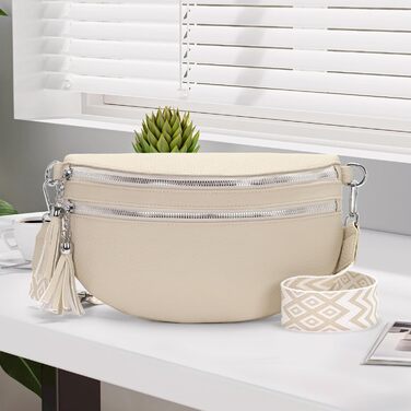 Сумка на пояс жіноча бежева через плече середнього розміру Crossbody Bag з відділенням для карт та 2 ремінцями A-beige