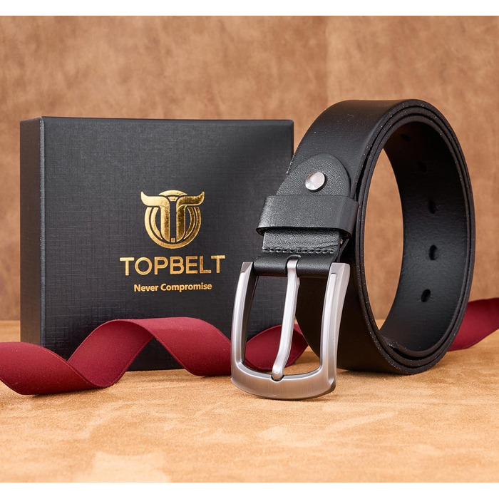 Чоловічий шкіряний ремінь: класичний джинсовий ремінь для чоловіків | З подарунковою коробкою, чорний колір, розмір L (105 см)