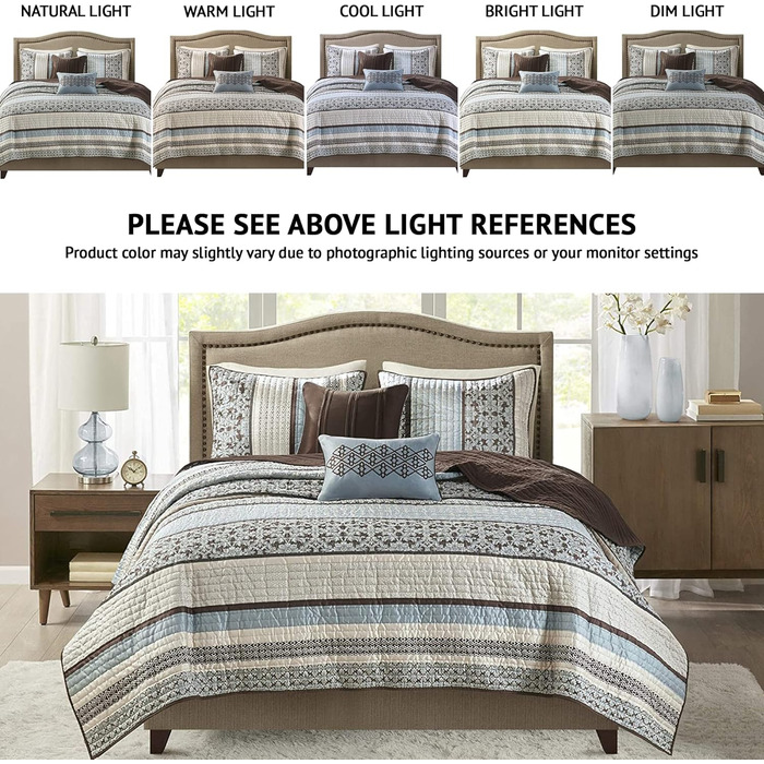 Комплект постільної білизни Madison Park Princeton: ковдра, покривало, наволочки, декоративна подушка, синій, Full/Queen (90'x90')