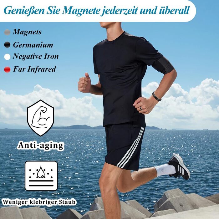 Браслет магнітний чоловічий Vicmag з титанової сталі, подвійна лінія магнітів, регульований, з інструментом та подарунковою коробкою (Чорний, 4 елементи)