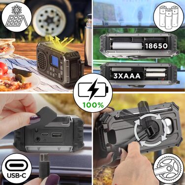 Портативне радіо Duronic SDAB1 на сонячній енергії з ручкою, DAB FM, LED-ліхтар, Powerbank 2000mAh, Bluetooth Speaker