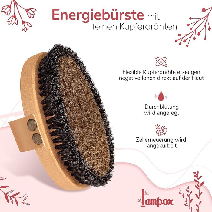 Body brush with fine copper wires, copper brush, dry brush, bath brush, energy brush with copper