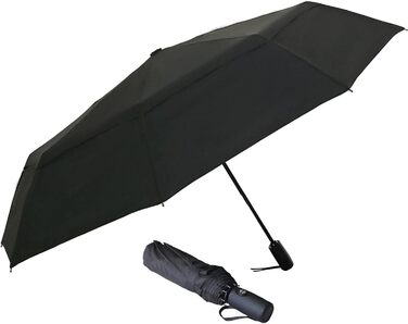 AMVUZ Сонцезахисний парасоль від дощу, стійкий до вітру, автоматичний, туристичний, чорний, з двошаровим покриттям
