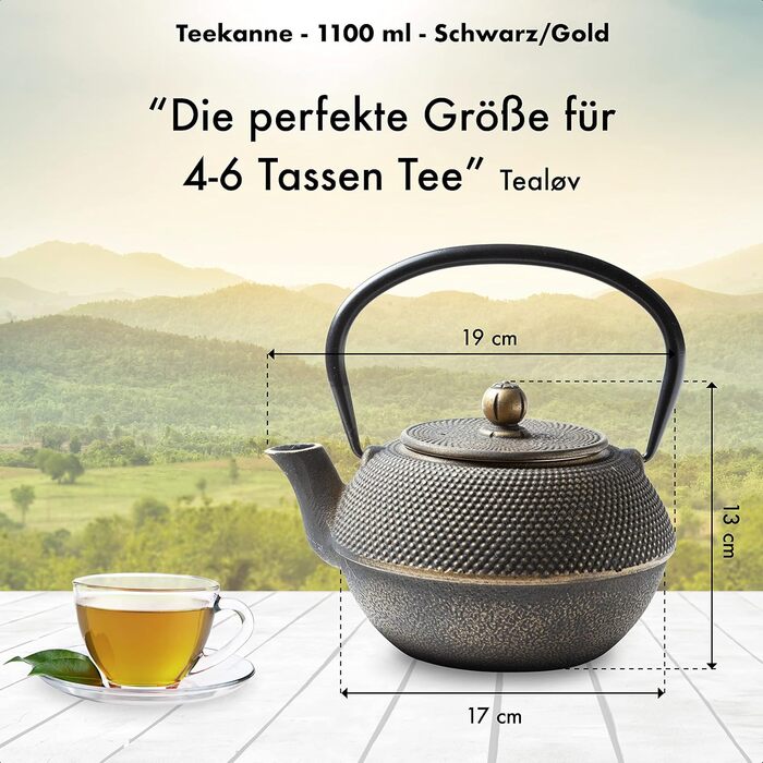 Чавунний чайник TEEKANNE Arare Gold 1,1 л у японському стилі з нержавіючим ситом, висока теплоємність, довговічний