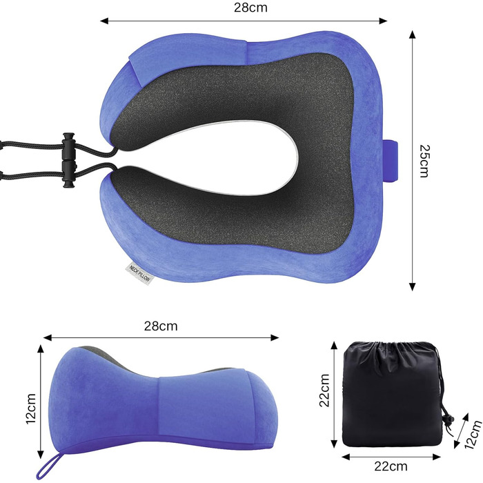 Подушка для шиї у подорожах: 100% Memory Foam, для автомобіля, літака, поїзда, офісу та дому (Морська синя)