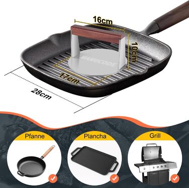 Прес для smash-бургерів із нержавіючої сталі, круглий, 17 см, 1000 г — Вага для стейків та бургерів