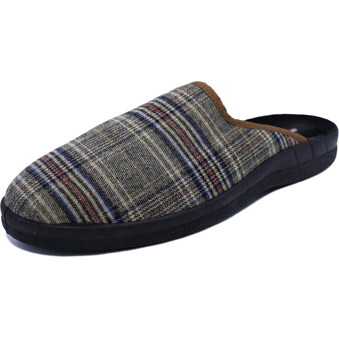 Чоловічі халапи-домашні тапочки в клітинку | Зручні тапочки для чоловіків з неслизькою підошвою | Легкі та теплі сліпони для дому в класичному фетровому дизайні | Колір: сірий та інші 46 EU коричневий