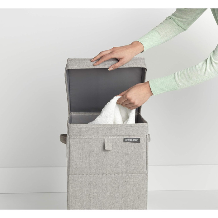 Brabantia - Stackable Laundry Box - Laundry Basket - Easy to fill and empty - Large volume - Folds flat quickly - Lightweight and sturdy handles - Grey - 35 L - 37.0 x 44.5 x 32.0 cm