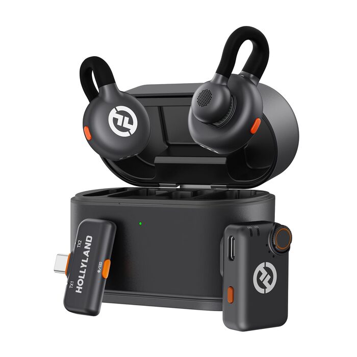 Hollyland Lark M2S Бездротовий мікрофон-лапка з USB-C для iPhone 15/16 та Android, кліпса Titan, Plug-and-Play, шумозаглушення, 300 м радіус дії, 27 годин роботи від акумулятора для Vlogging (2 передавачі + 2 приймачі + зарядний пристрій), Чорний