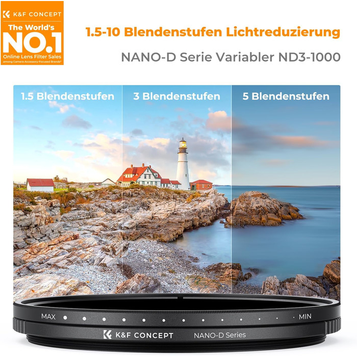 Фільтр ND K&F Concept Variabler 67mm ND3-ND1000 (змінний, 1.5-10 ступенів затемнення, Nano-Dazzle)